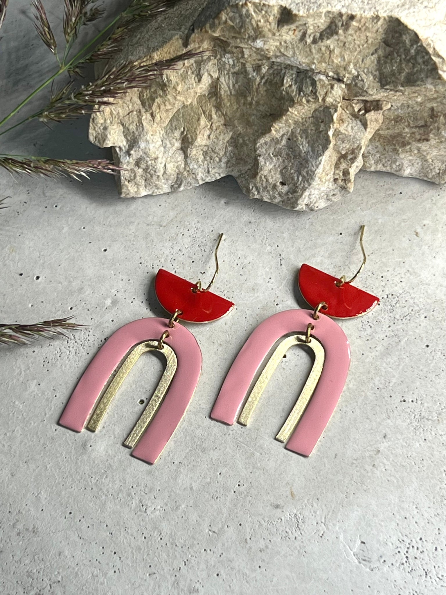 Leni Bogen Ohrringe rosa rot / Arch earrings