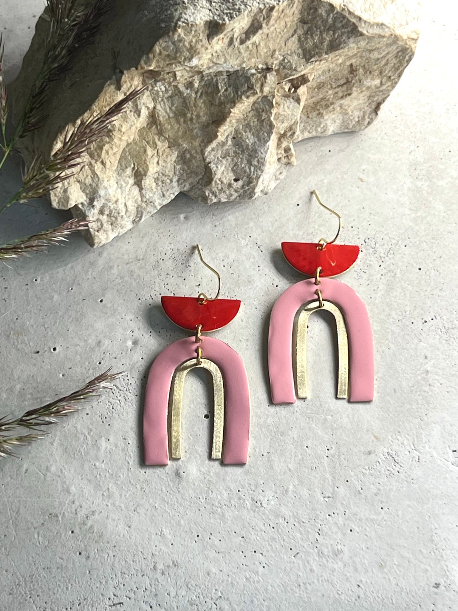 Leni Bogen Ohrringe rosa rot / Arch earrings