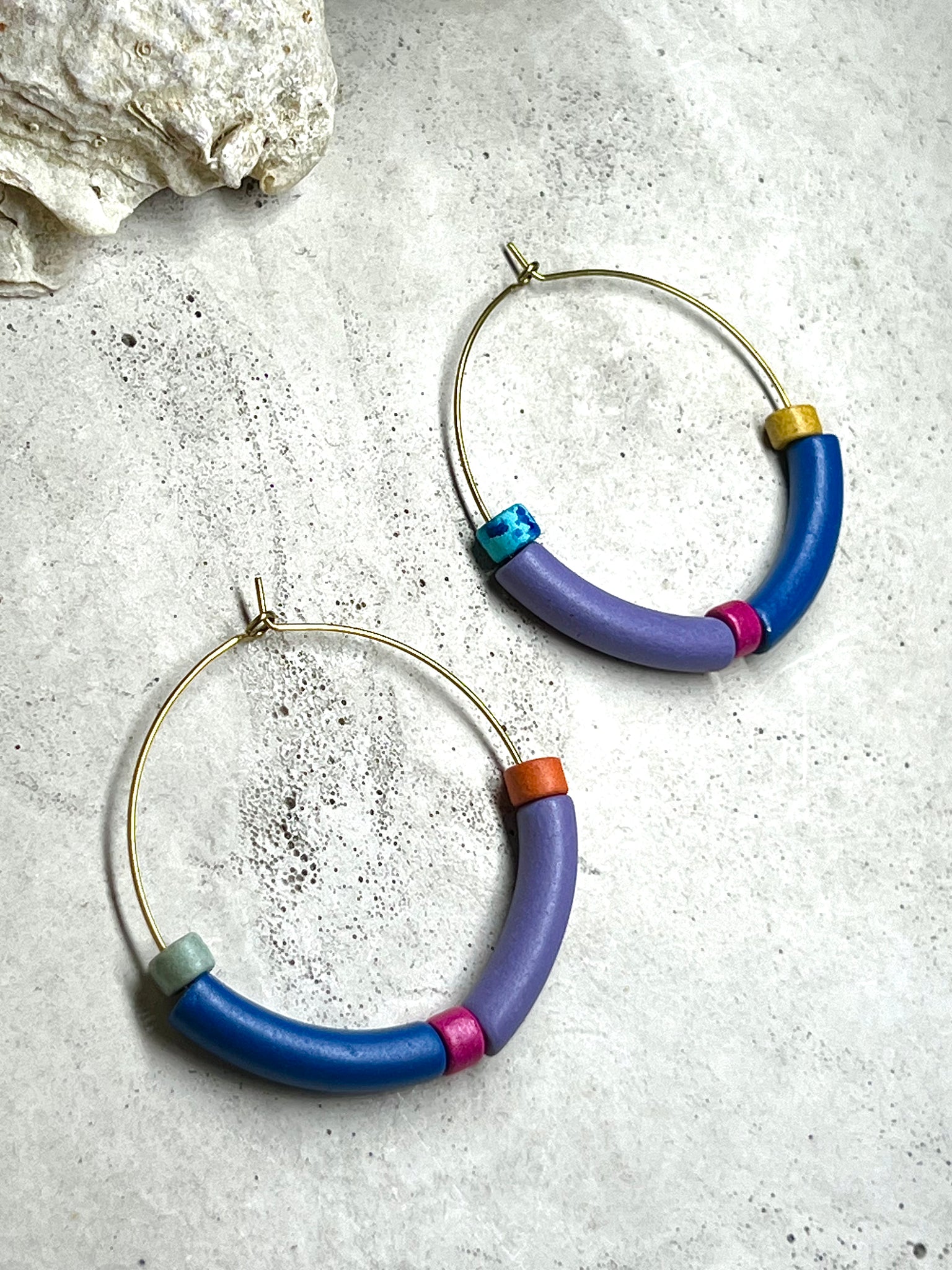Colorblock hoop earrings with ceramic beads