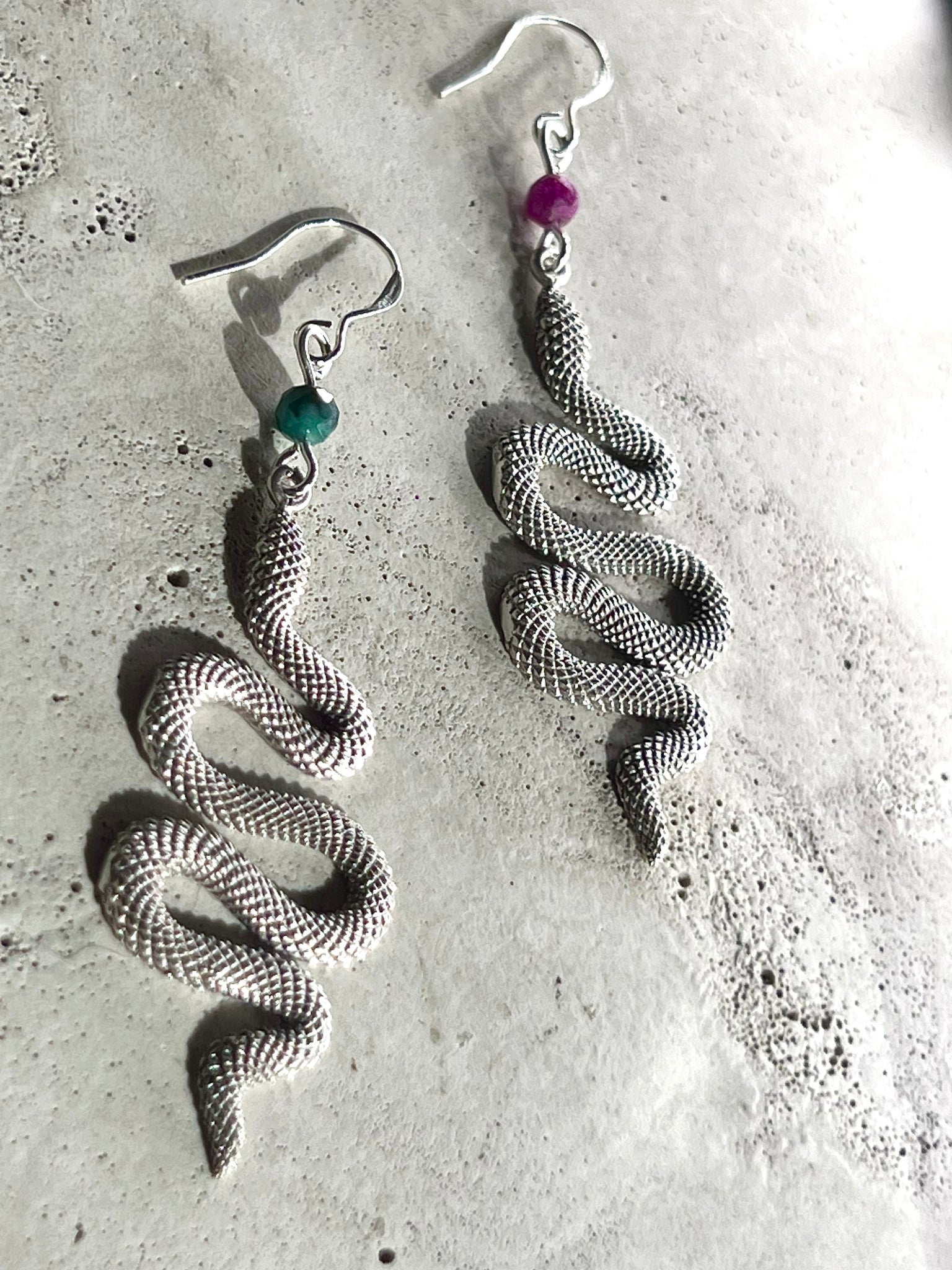 Silver Snake with Ruby & Smaragd