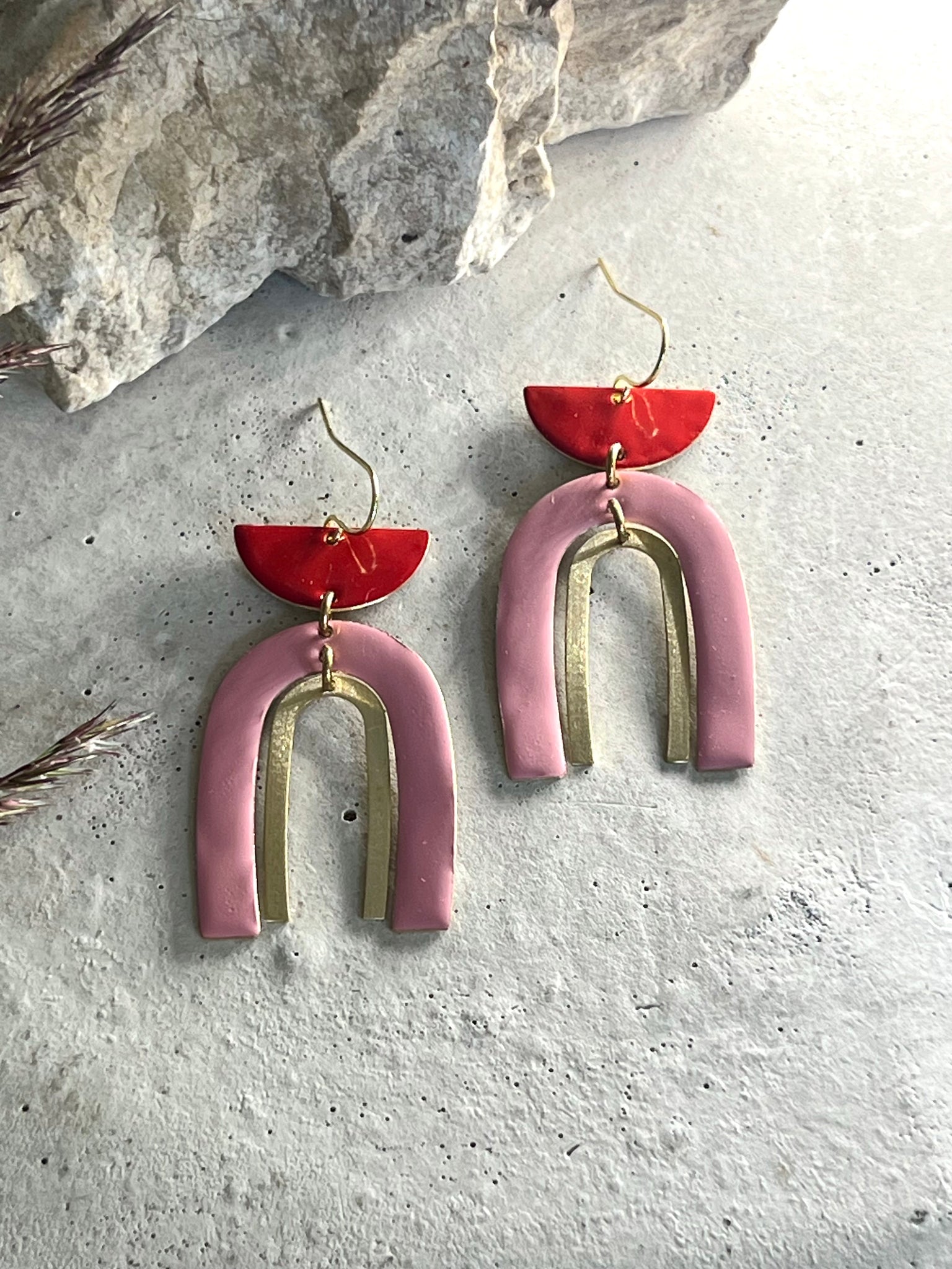 Leni Bogen Ohrringe rosa rot / Arch earrings