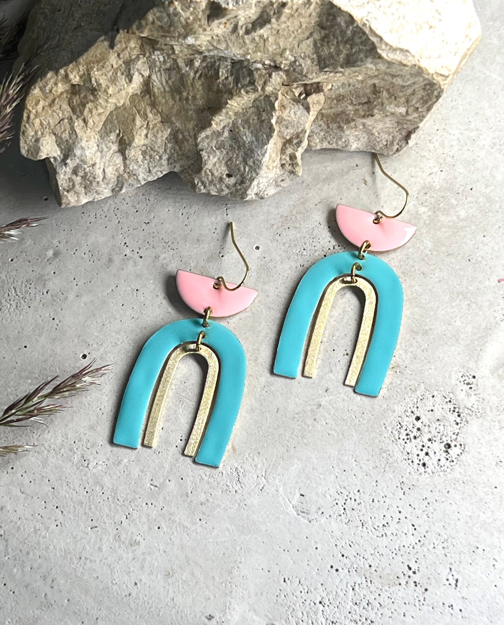 Leni Bogen Ohrringe türkis rosé / Arch earrings